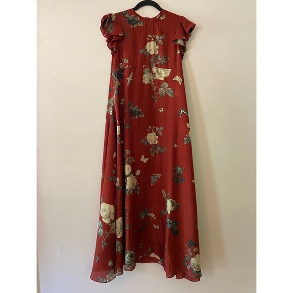 NWOT Biyan Red Rose Print 100% Silk Maxi Dress Romantic Flowy Women's size Small - Picture 15 of 15